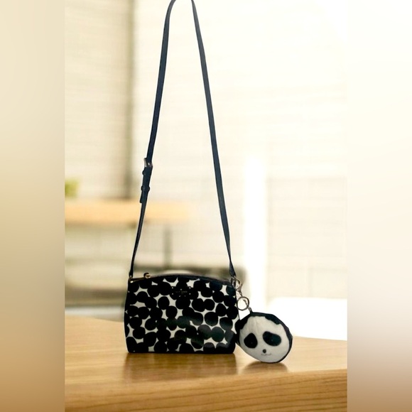 Kate Spade Dot Print Crossbody Black White + Panda Plush Coin Pouch Charm. - Picture 3 of 6